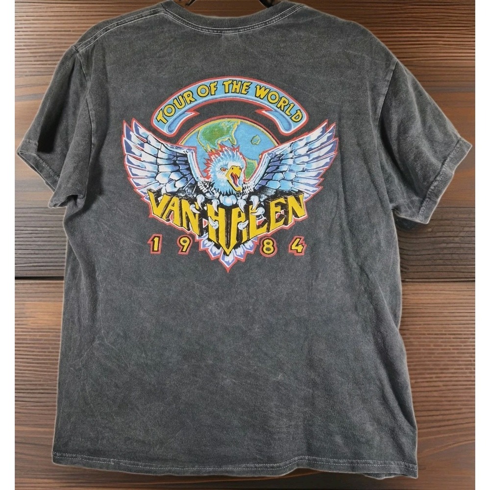 Van Halen 1984 Tour of the World Eagle Graphic Band T-Shirt Acid Wash Gray‎ Size